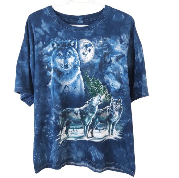 Vintage Tops - Vintage Wolf 90's Cotton Tie Dye Oversized Shirt